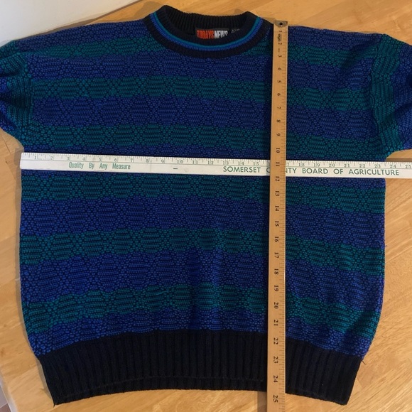 Grandpa Cosby Sweater Mens XL Relaxed Knit 90s Pullover Navy Green Cabincore - Picture 5 of 16